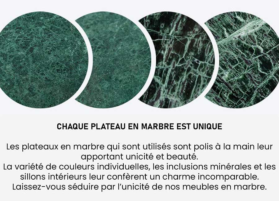 détail du marbre vert du bout de canapé haut